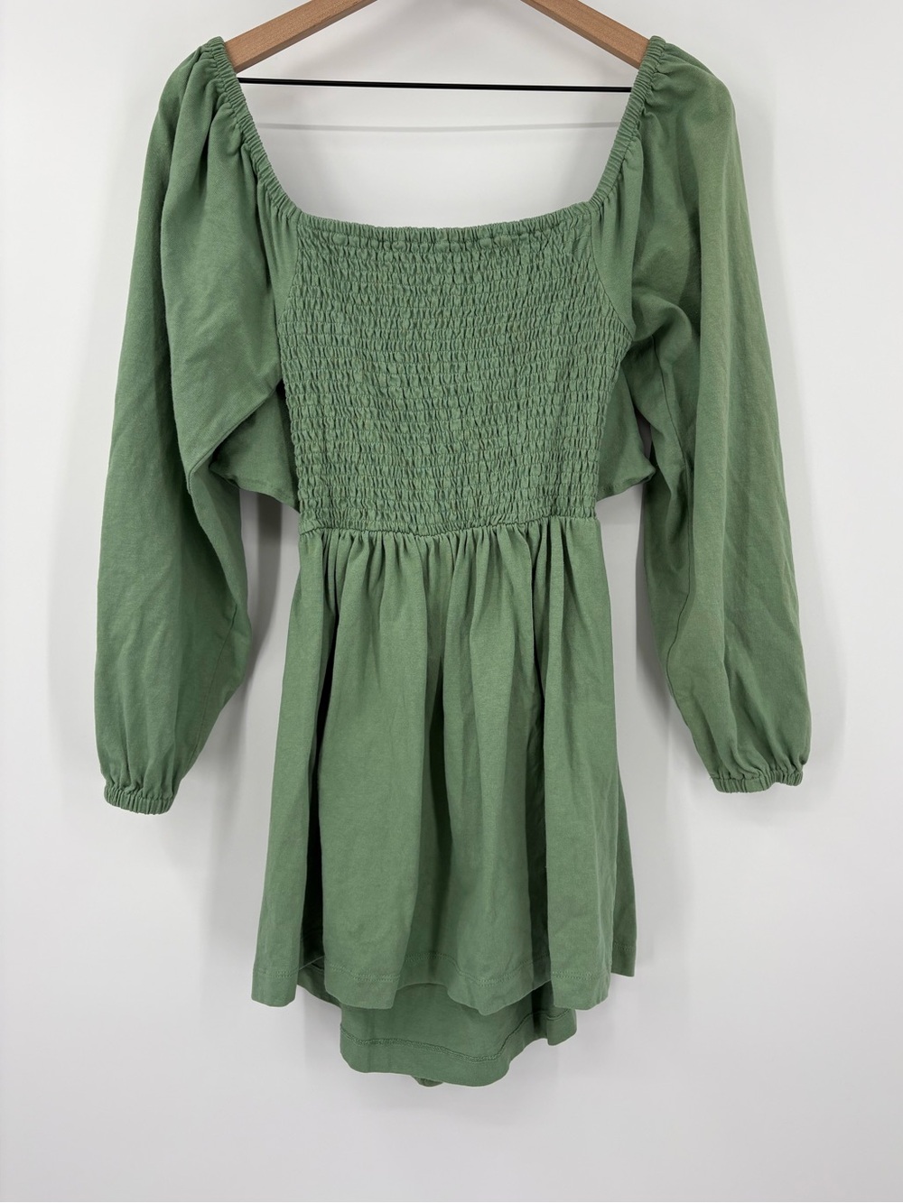 Free People/ FP Beach Colette Convertible Smocked Mini Dress Green Cotton M - Picture 4 of 11